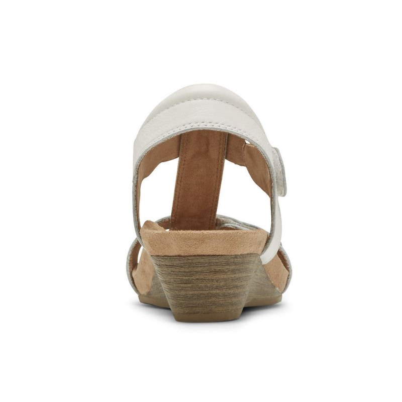 Women Rockport Hollywood T-Strap Wedge Sandals White USA | GA9-81848