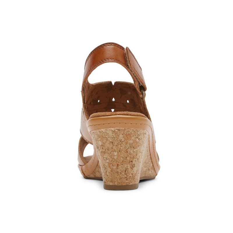 Women Rockport Janna Perforated Slingback Wedge Sandals Brown USA | BJ6-78727