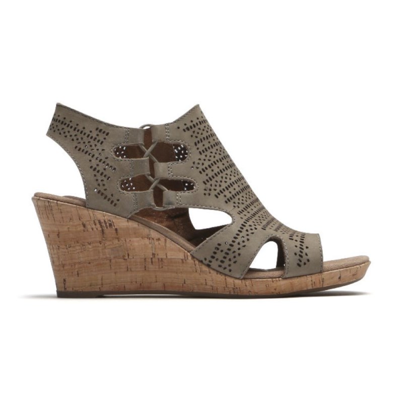 Women Rockport Janna Wedge Sandals Khaki USA | PJ1-93929