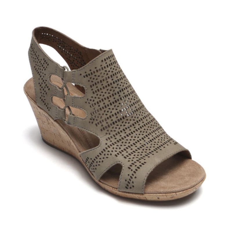 Women Rockport Janna Wedge Sandals Khaki USA | PJ1-93929