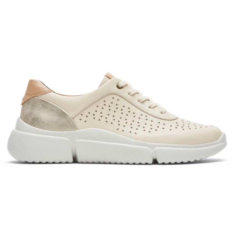 Women Rockport Juna Perforated Sneakers Cream USA | IL6-20742