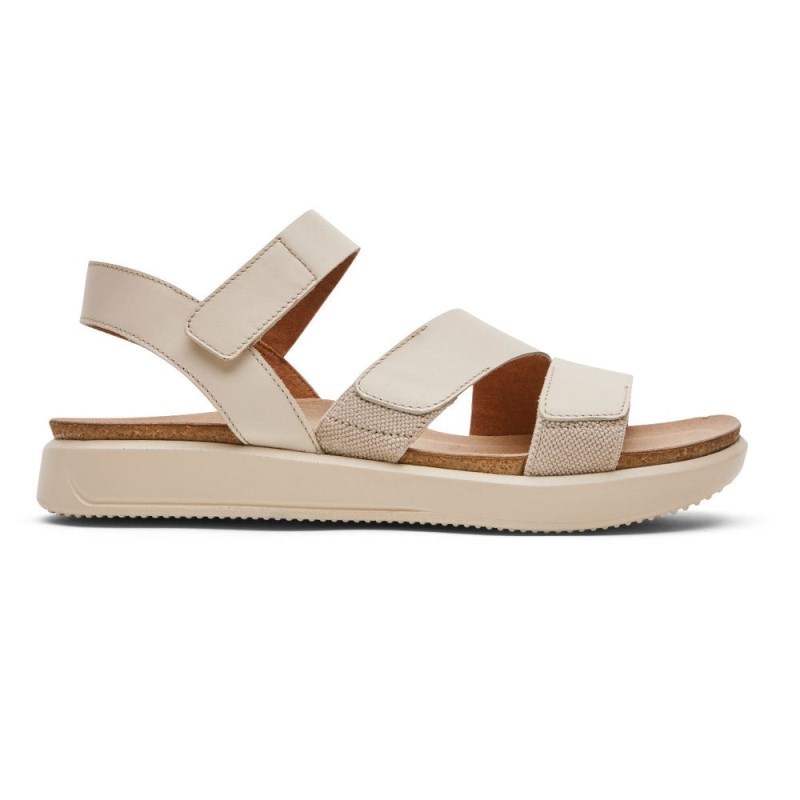 Women Rockport Kells Bay 3-Strap Sandals Cream USA | KS0-05610