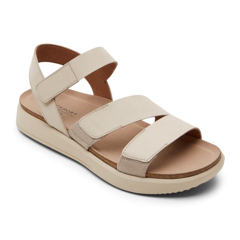 Women Rockport Kells Bay 3-Strap Sandals Cream USA | KS0-05610