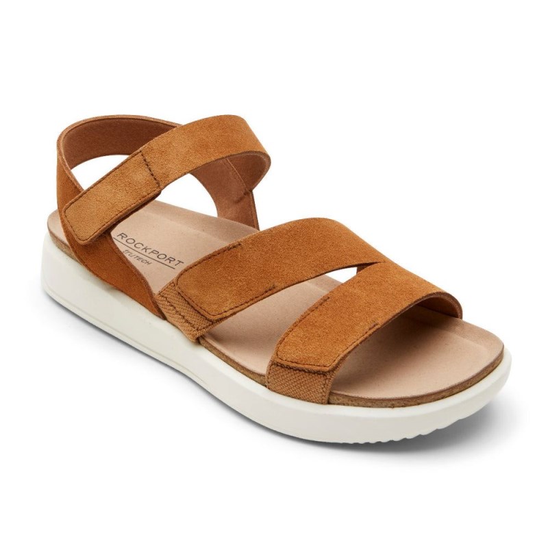 Women Rockport Kells Bay 3-Strap Sandals Brown USA | AO3-41184