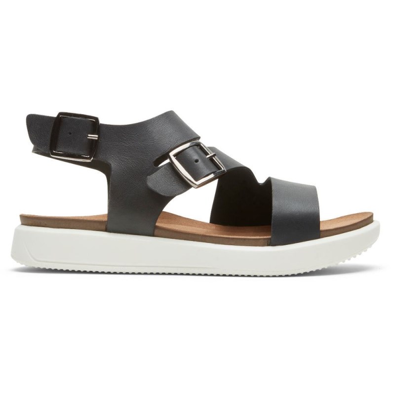 Women Rockport Kells Bay Asymmetrical Sandals Black USA | NJ3-46334