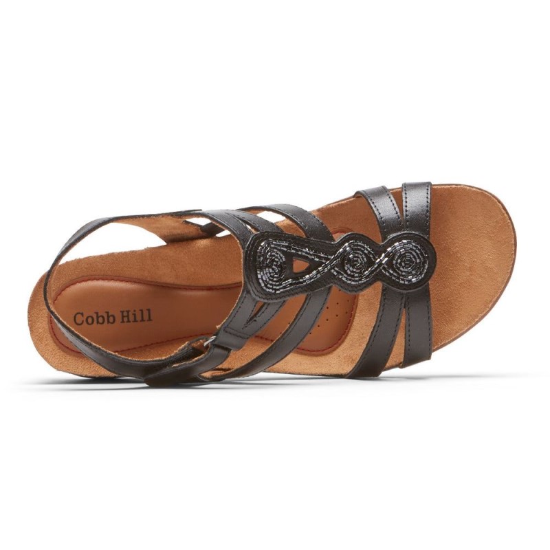 Women Rockport May Beaded Sandals Black USA | IM1-30013