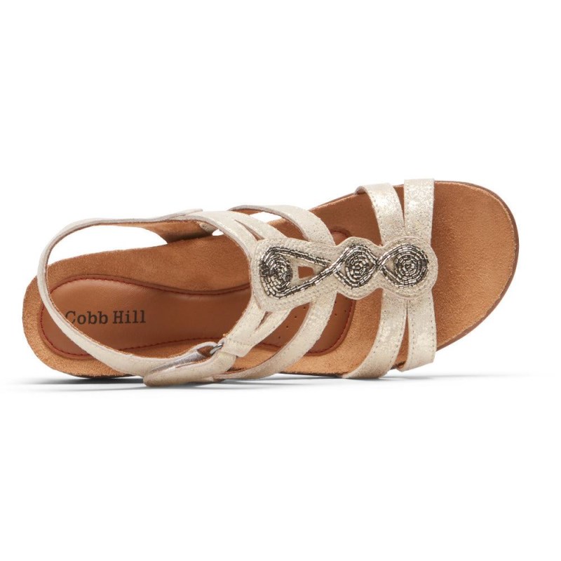 Women Rockport May Beaded Sandals Gold USA | ZT5-66656