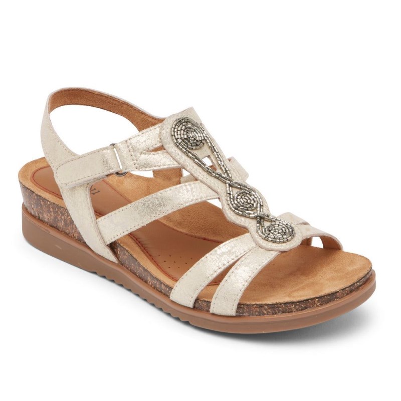 Women Rockport May Beaded Sandals Gold USA | ZT5-66656