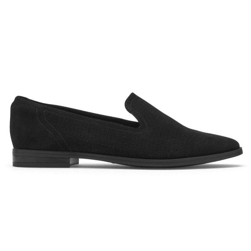 Women Rockport Perpetua Perforated Loafers Black USA | CZ4-53765