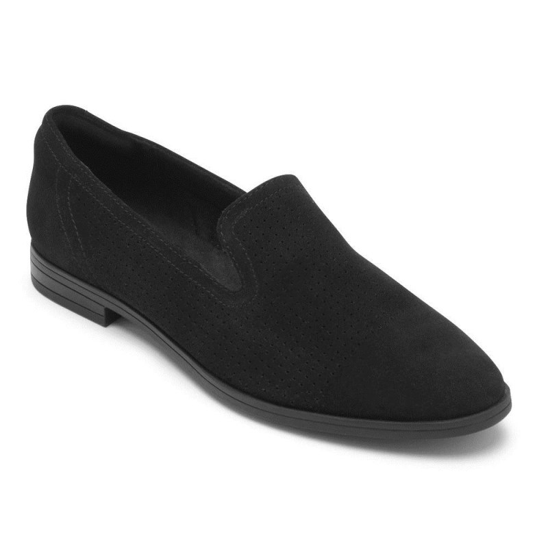 Women Rockport Perpetua Perforated Loafers Black USA | CZ4-53765