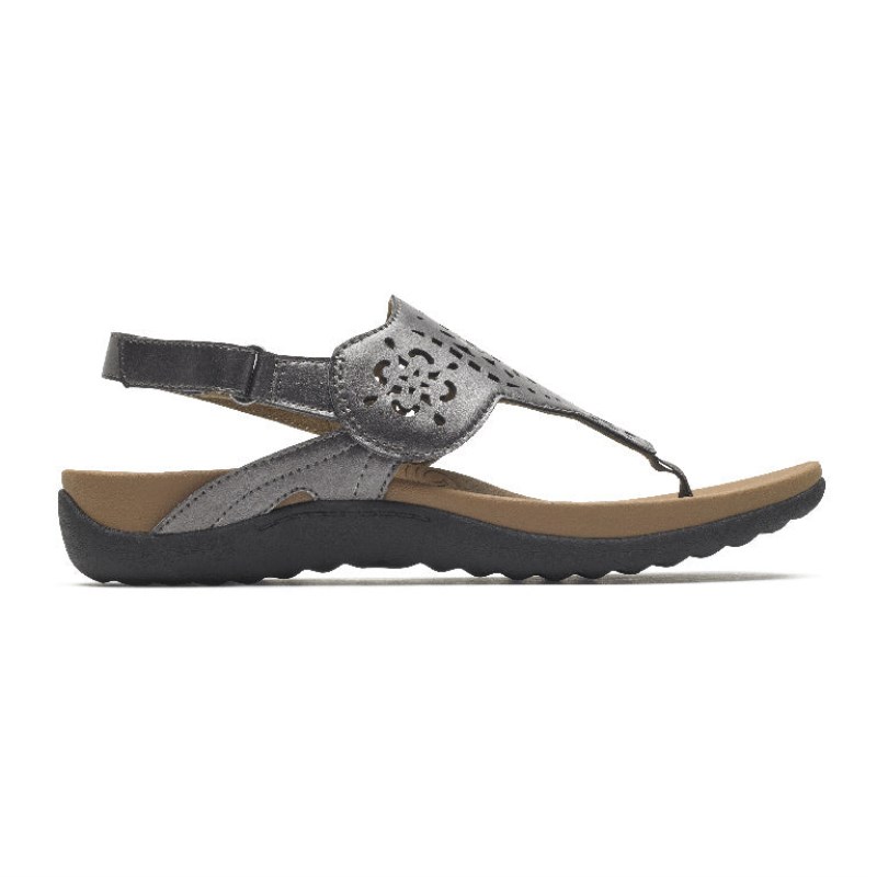 Women Rockport Ridge Circle Cutout Thong Sandals Silver USA | LA6-38883