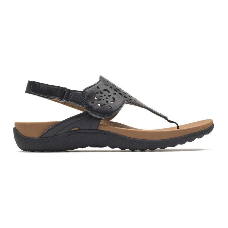 Women Rockport Ridge Circle Cutout Thong Sandals Black USA | NM7-62846