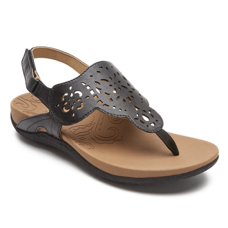 Women Rockport Ridge Circle Cutout Thong Sandals Black USA | NM7-62846