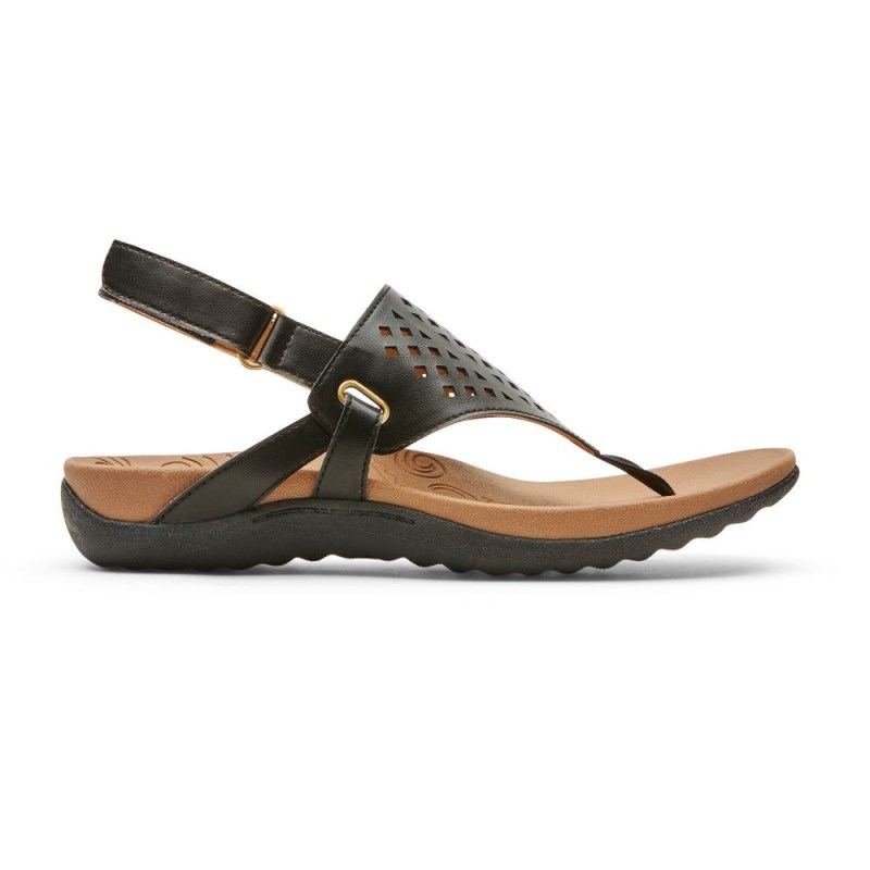 Women Rockport Ridge Thong Sandals Black USA | YQ9-25912