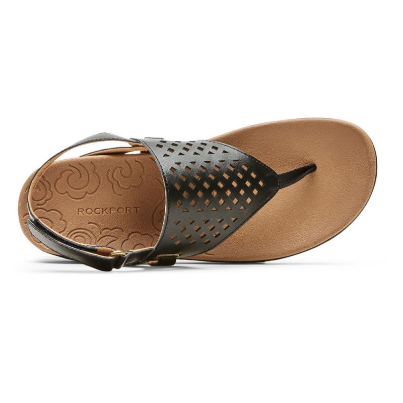 Women Rockport Ridge Thong Sandals Black USA | YQ9-25912