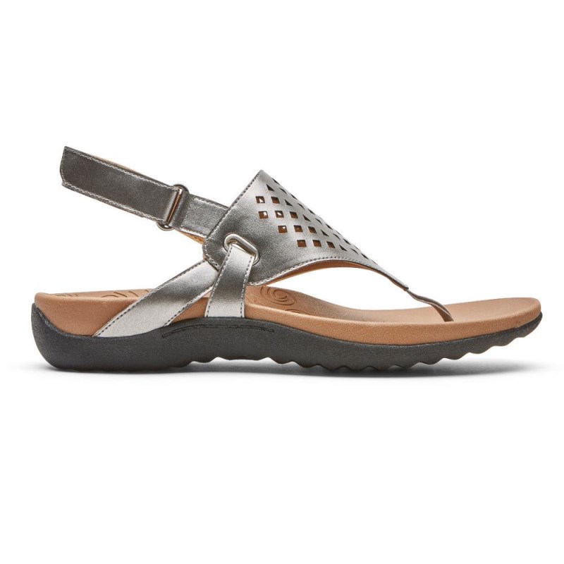 Women Rockport Ridge Thong Sandals Silver USA | NX3-53265