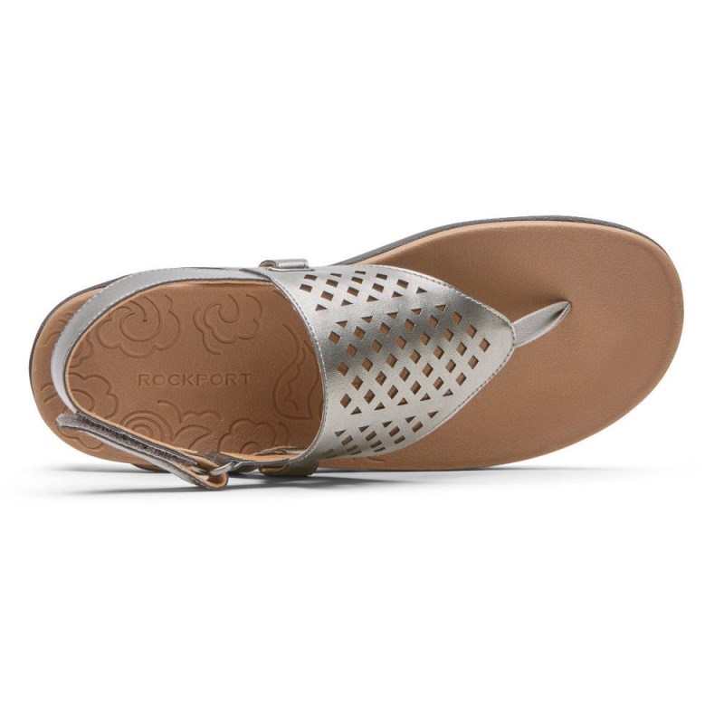 Women Rockport Ridge Thong Sandals Silver USA | NX3-53265