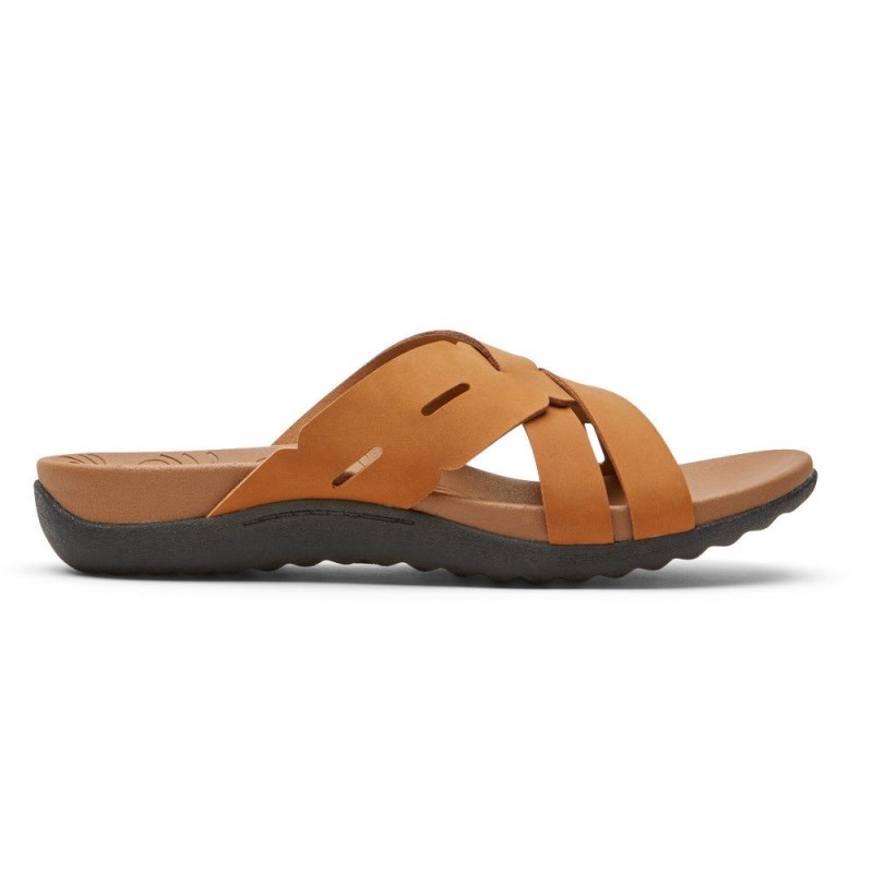 Women Rockport Ridge Woven Slides Brown USA | IZ9-12291