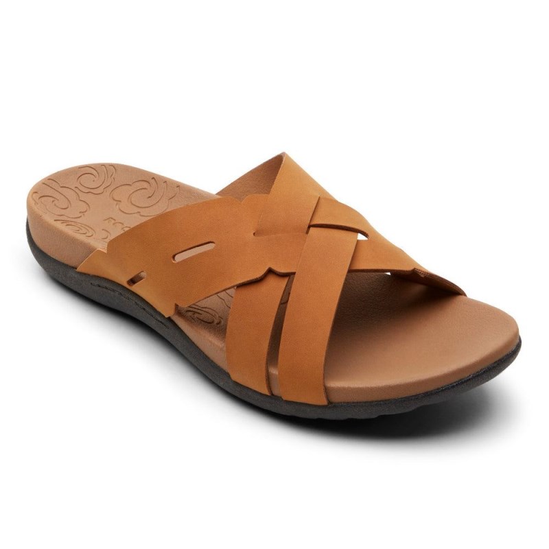 Women Rockport Ridge Woven Slides Brown USA | IZ9-12291