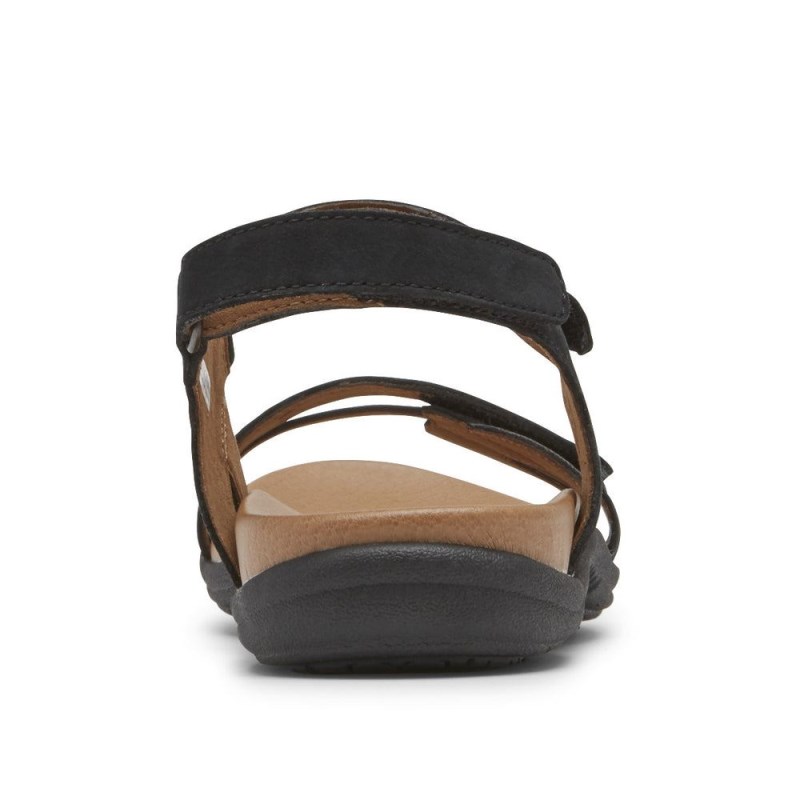 Women Rockport Rubey 3-Strap Sandals Black USA | PD4-95859