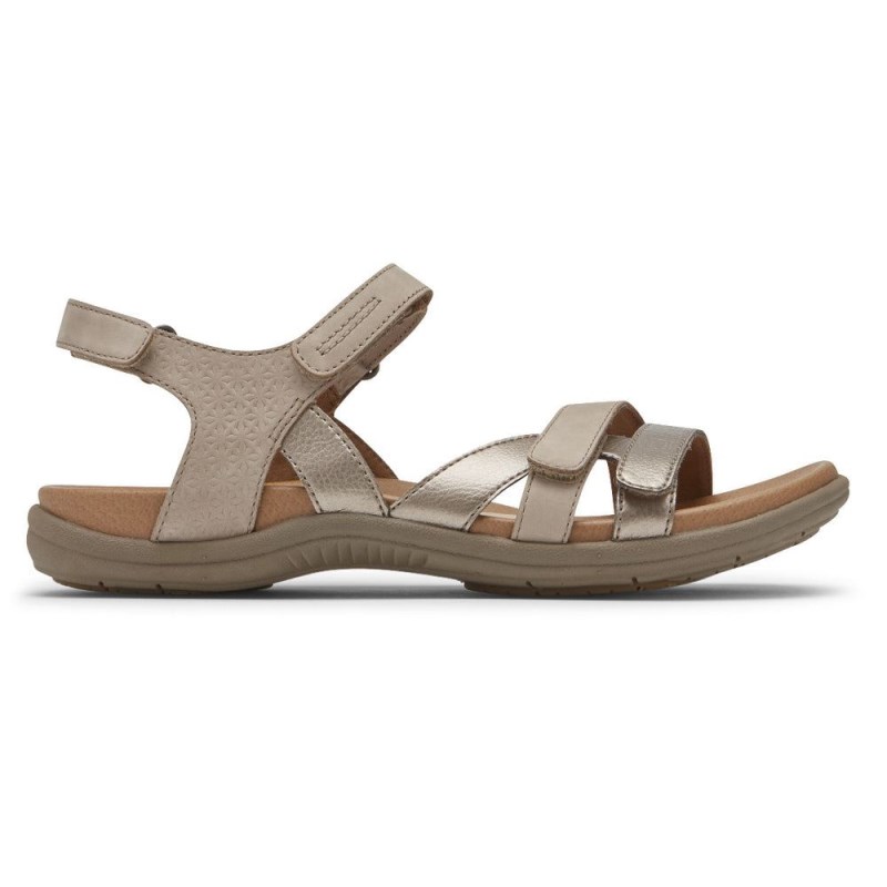 Women Rockport Rubey 3-Strap Sandals Grey Brown USA | ET0-63106