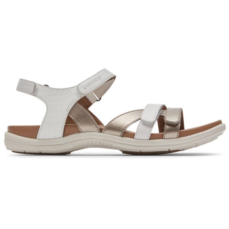 Women Rockport Rubey 3-Strap Sandals White USA | VA9-96819