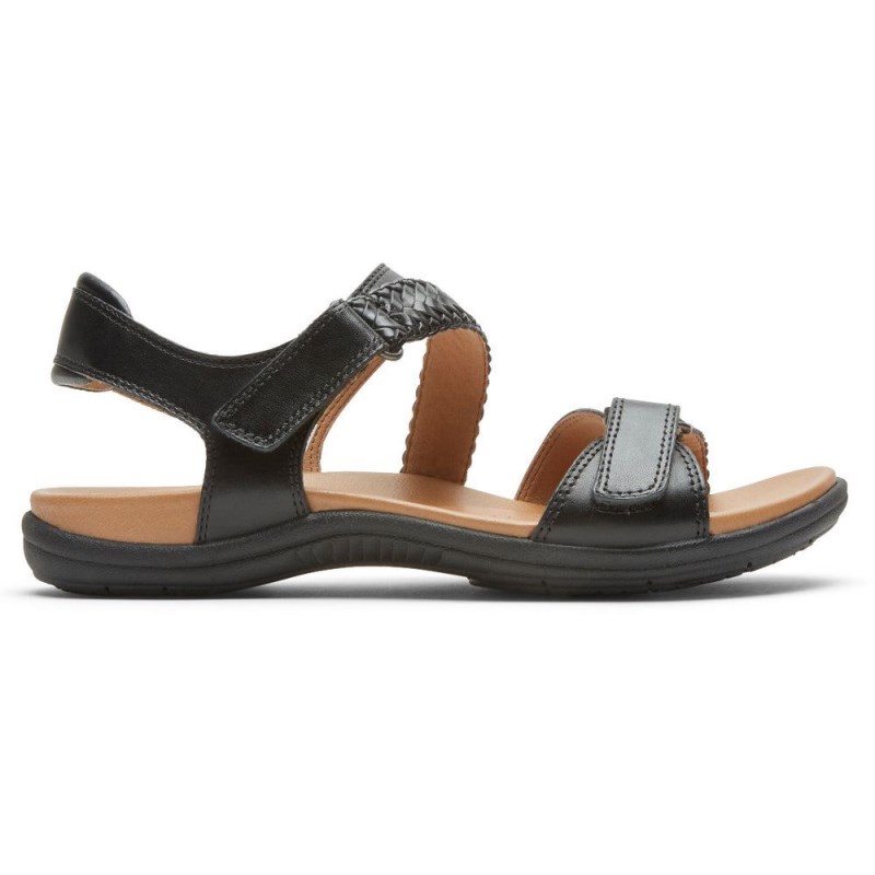 Women Rockport Rubey Braided Sandals Black USA | TI5-03140