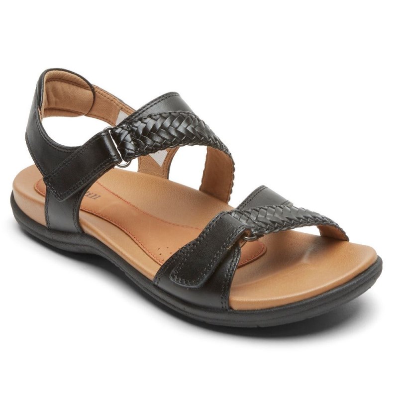 Women Rockport Rubey Braided Sandals Black USA | TI5-03140