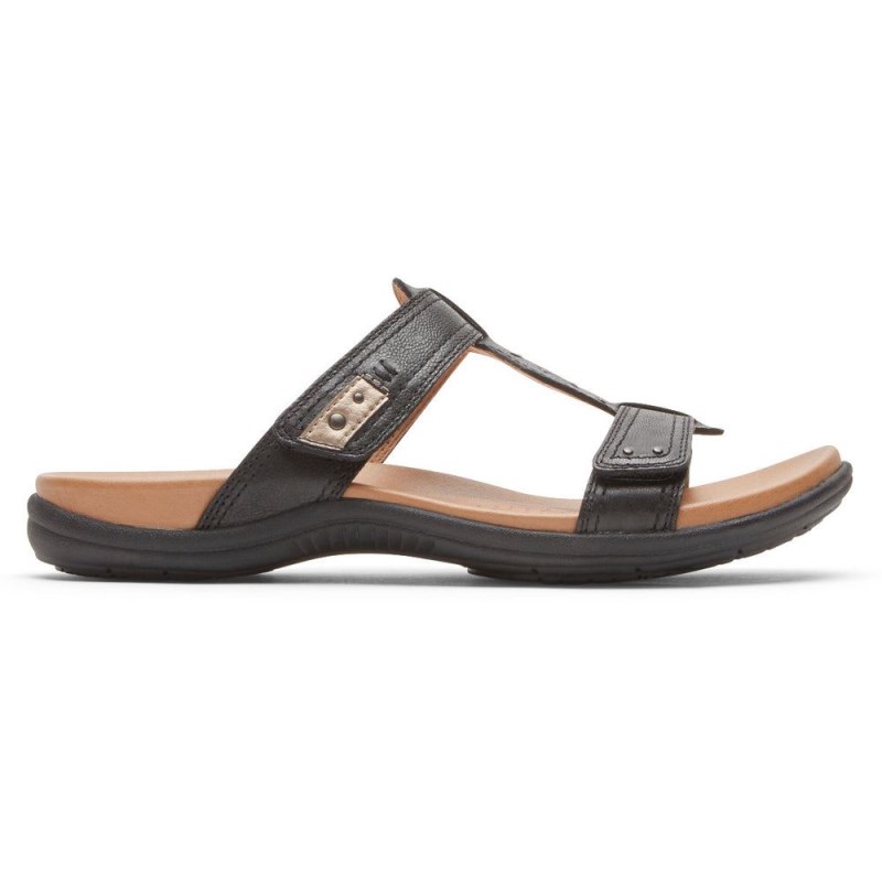 Women Rockport Rubey Slides Black USA | QZ5-42234