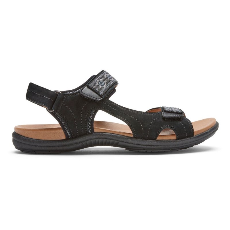 Women Rockport Rubey Strap Sandals Black USA | GY2-64726