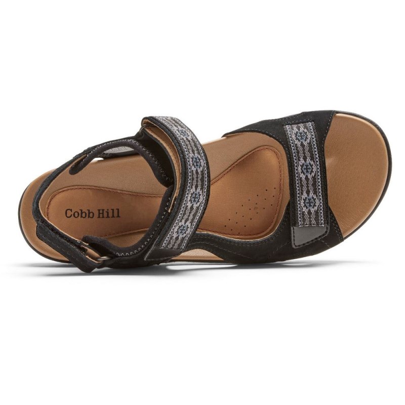 Women Rockport Rubey Strap Sandals Black USA | GY2-64726