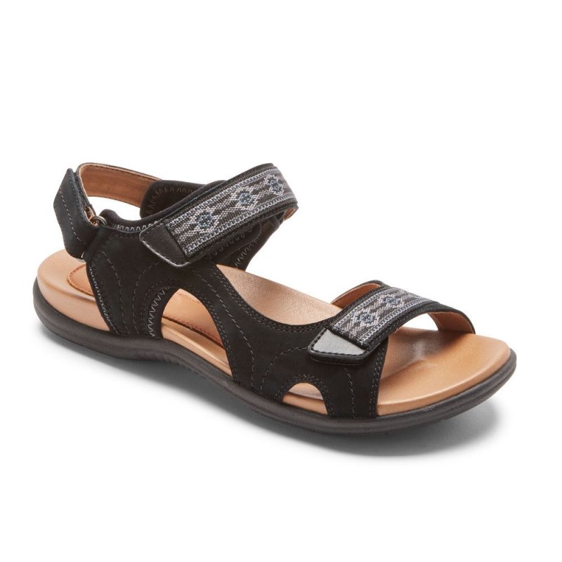 Women Rockport Rubey Strap Sandals Black USA | GY2-64726