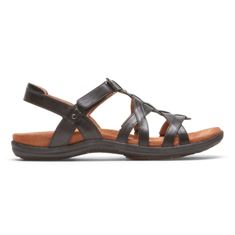 Women Rockport Rubey Woven Sandals Black USA | NF3-02550