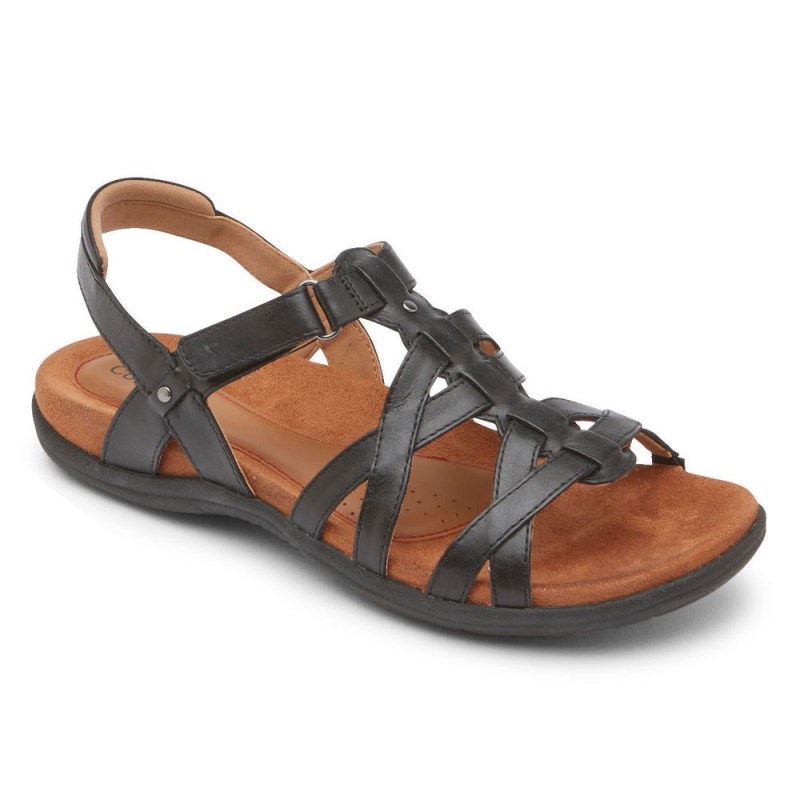 Women Rockport Rubey Woven Sandals Black USA | NF3-02550