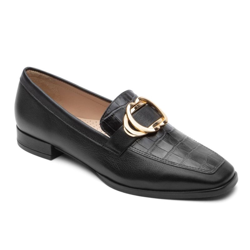 Women Rockport Santana Ring Loafers Black USA | NU7-52835