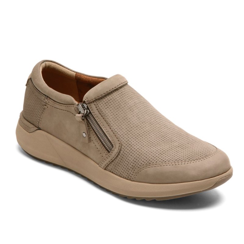 Women Rockport Skylar Zip Slip Ons Grey Brown USA | KW0-67166