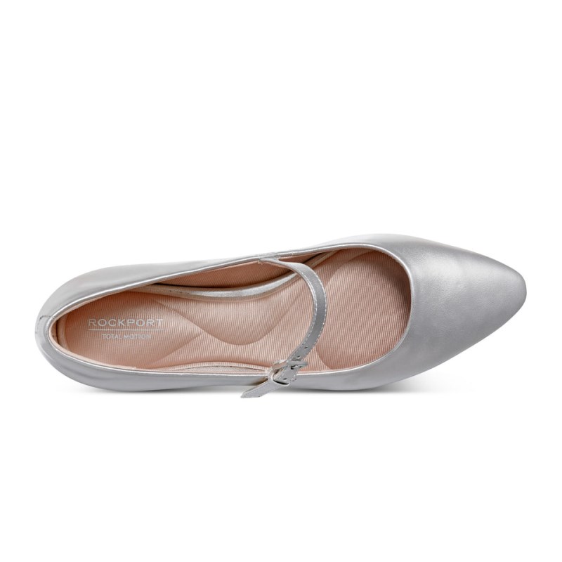 Women Rockport Taren Total Motion Pointy Toe Dress Ballet Flats Silver USA | XL1-11411