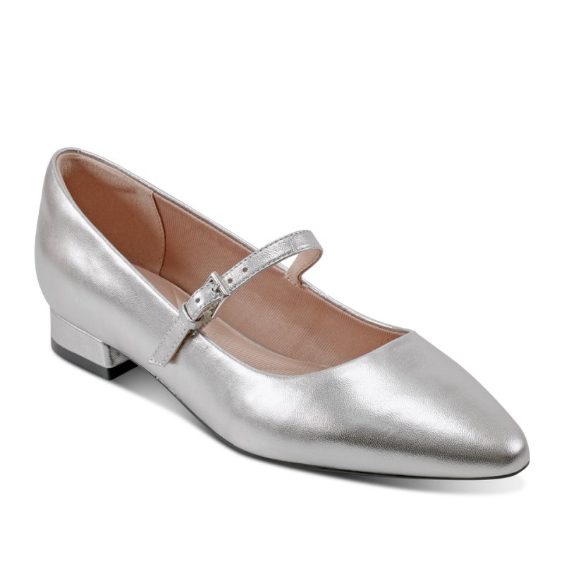 Women Rockport Taren Total Motion Pointy Toe Dress Ballet Flats Silver USA | XL1-11411