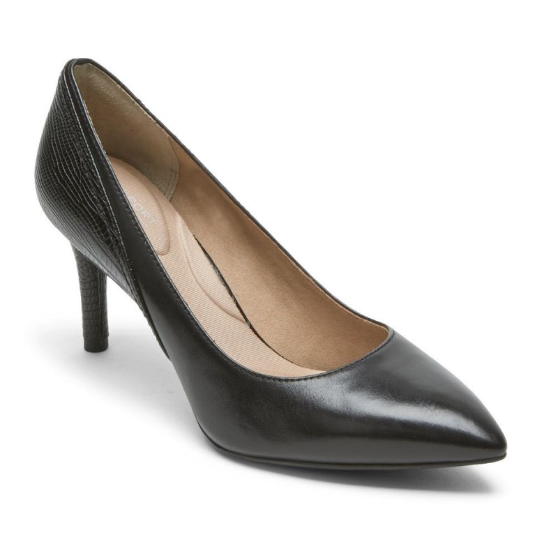 Women Rockport Total Motion 75mm Pieced Heel Pumps Black USA | VT4-75917