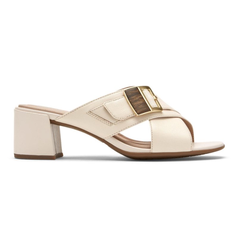 Women Rockport Total Motion Alaina Buckle Slides Cream USA | YX1-09540