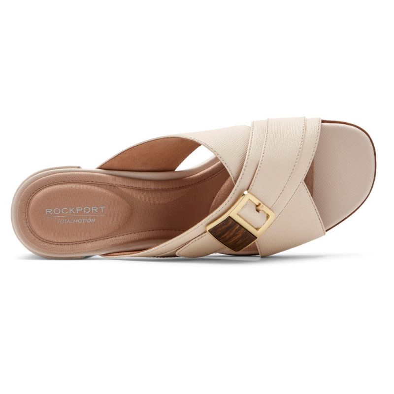 Women Rockport Total Motion Alaina Buckle Slides Cream USA | YX1-09540