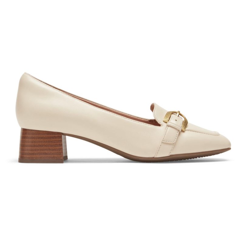 Women Rockport Total Motion Esma Belt Heel Loafers Cream USA | QO3-69106