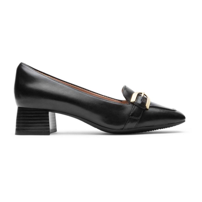 Women Rockport Total Motion Esma Belt Heel Loafers Black USA | ZK4-32653