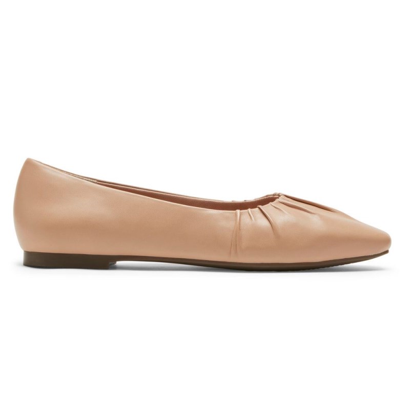 Women Rockport Total Motion Laylani Gathered Flat Ballet Flats Brown USA | FV9-32933