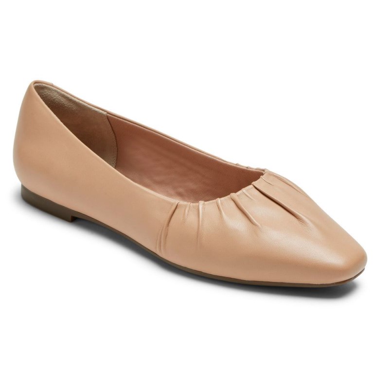 Women Rockport Total Motion Laylani Gathered Flat Ballet Flats Brown USA | FV9-32933