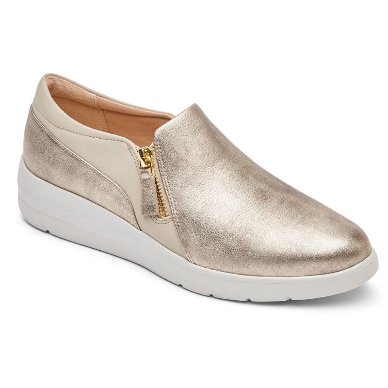 Women Rockport Total Motion Lillie Side Zip Sneakers Gold USA | NW5-08270