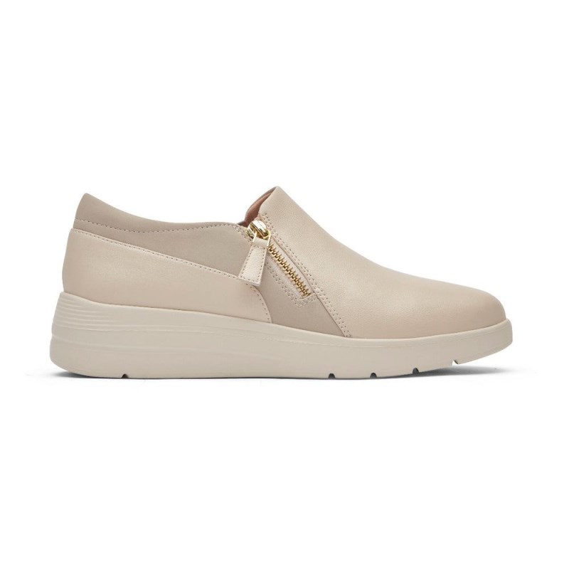 Women Rockport Total Motion Lillie Side Zip Sneakers Cream USA | EK3-16791