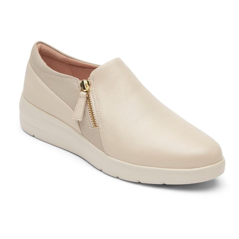 Women Rockport Total Motion Lillie Side Zip Sneakers Cream USA | EK3-16791