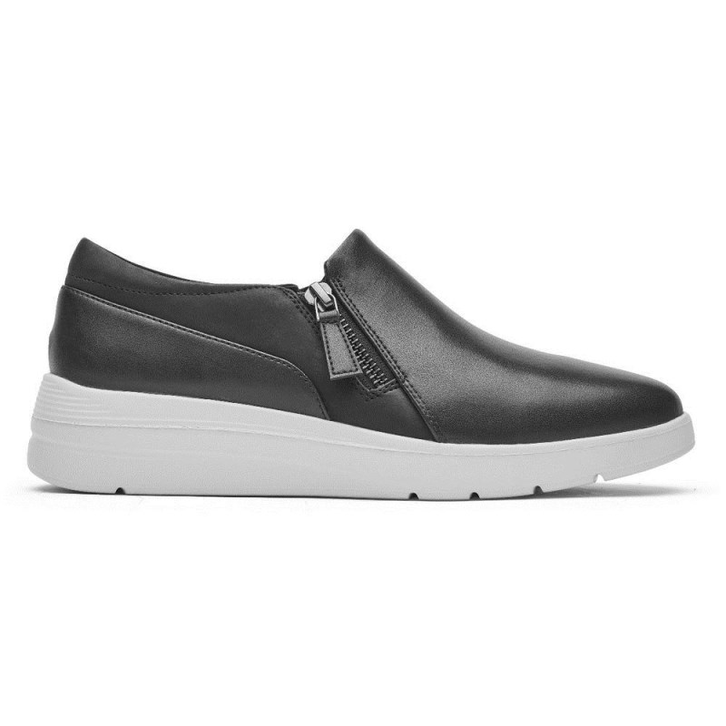 Women Rockport Total Motion Lillie Side Zip Sneakers Black USA | JT3-65786