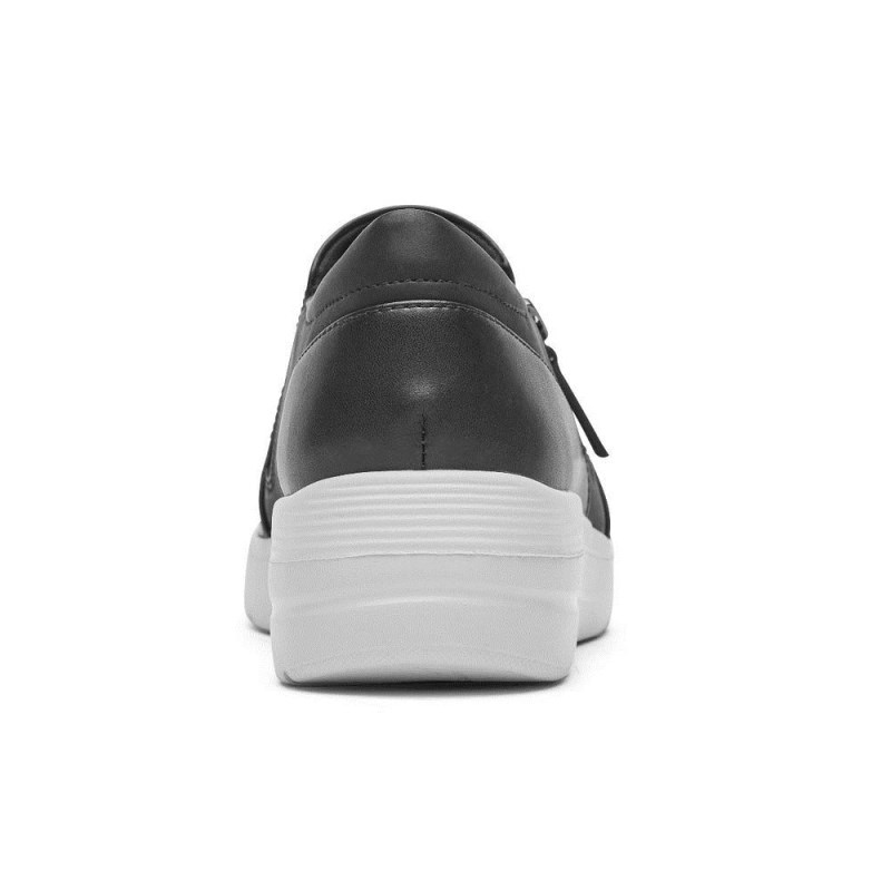 Women Rockport Total Motion Lillie Side Zip Sneakers Black USA | JT3-65786